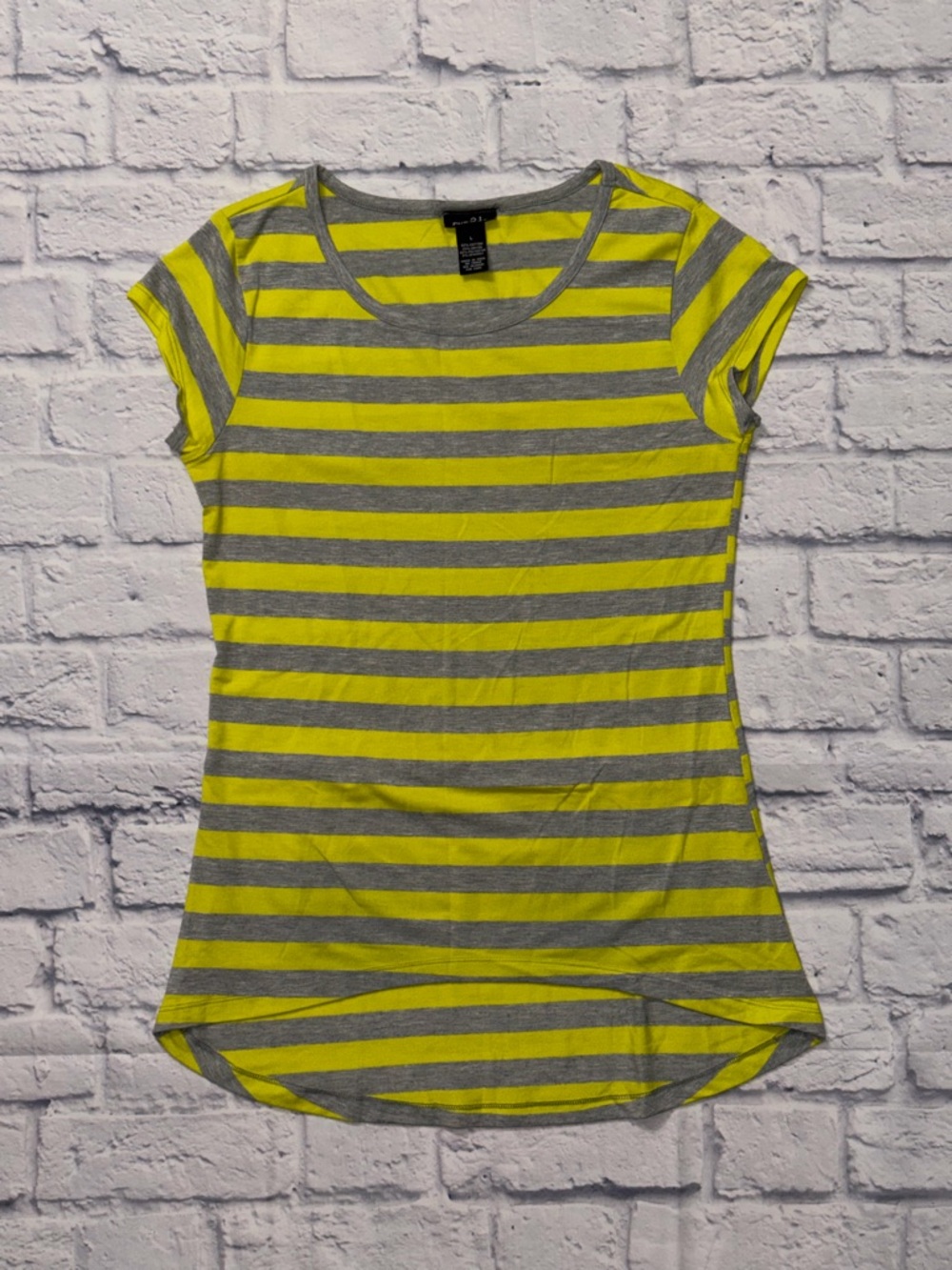 Rue21 Yellow and Gray Striped Short Sleeve Tee